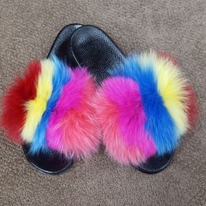 Multicolor Fox Fur Sandals